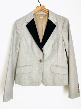 Trina Turk Champagne Metallic Blazer Black Satin Lapels 10
